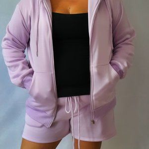 zip up hoodie with matching shorts